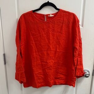 Eileen Fisher Size XS 100% Linen Orange Blouse